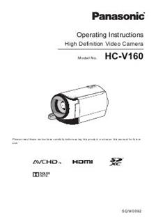 Panasonic HC V160 manual. Camera Instructions.